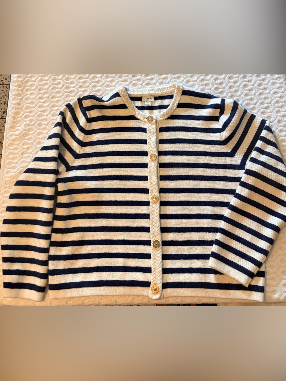 J. Crew Cream and Navy Striped Cardigan